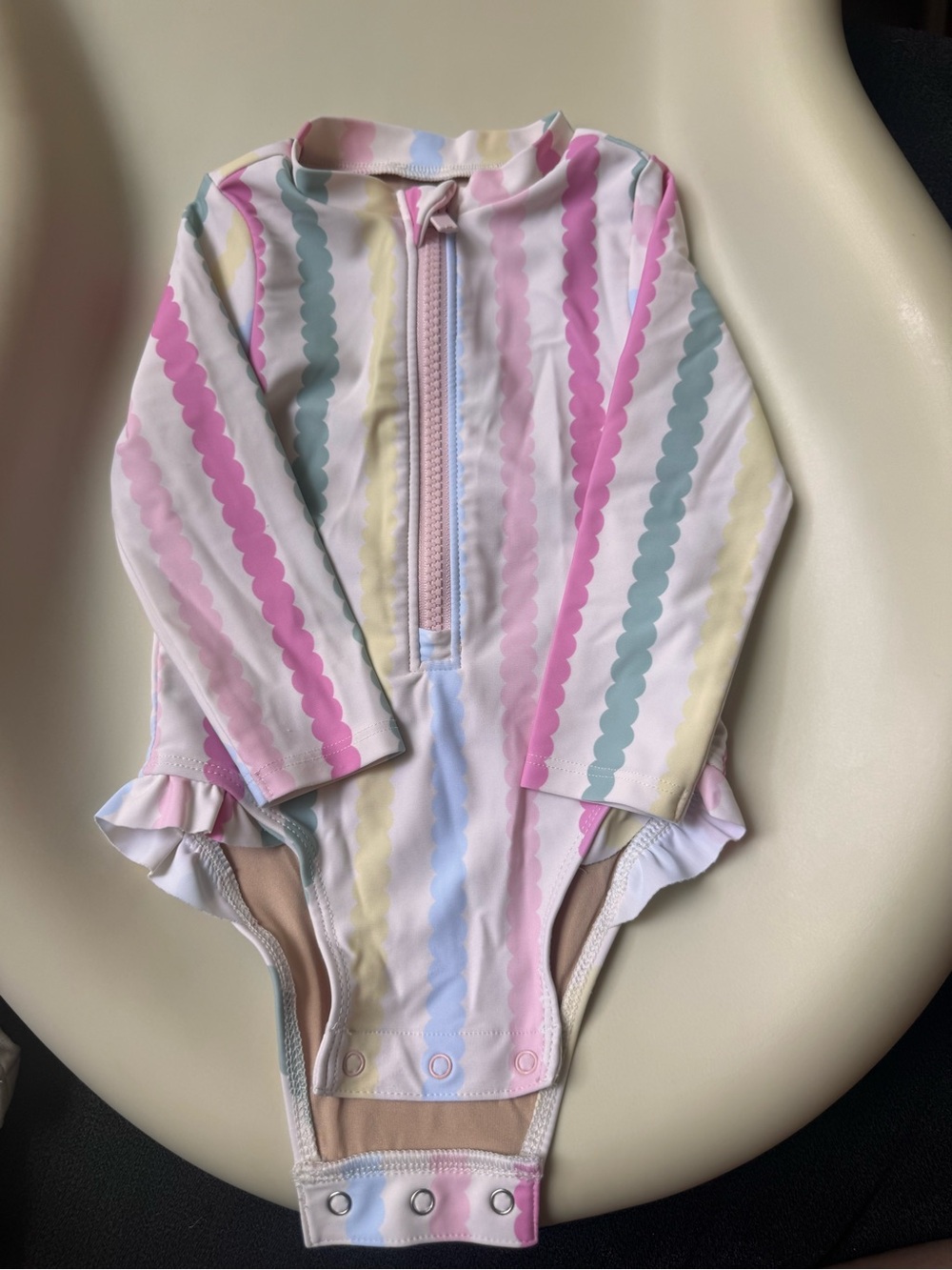 Old Navy Pastel Stripe Long-Sleeve Girls One-Piece Swimsuit